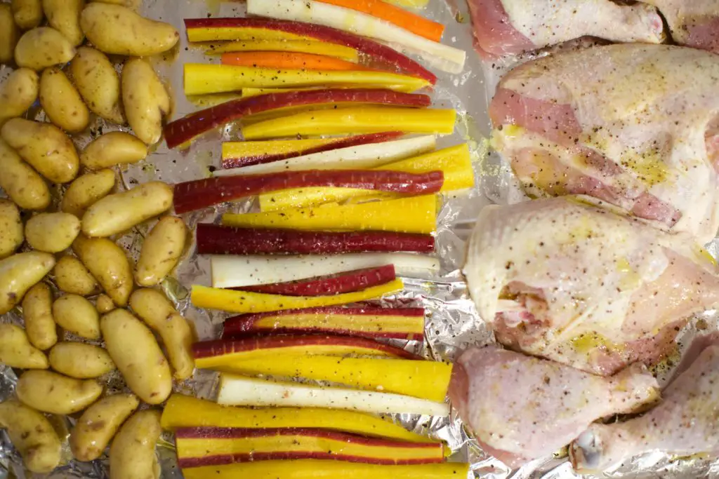 sheet pan honey mustard chicken and vegetables